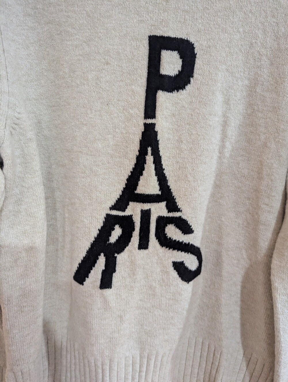 Loft Pullover Ivory Cream Black Paris Graphic Knit Crew Neck Sweater Sz M *NWT - Picture 4 of 9